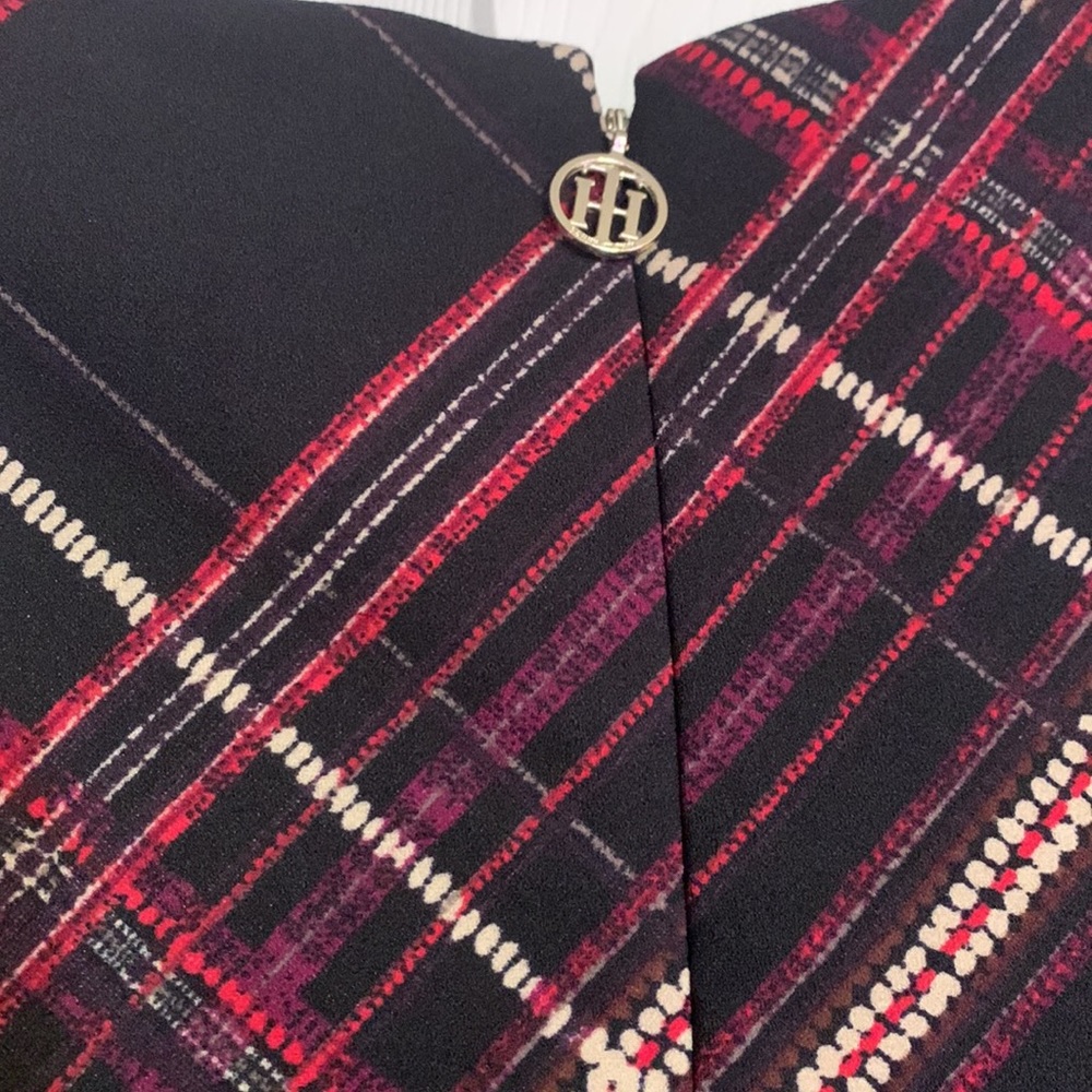 Tommy Hilfiger Burgundy Black Plaid Fit & Flare Belted Midi Dress NWT - Picture 7 of 11